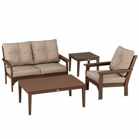 POLYWOOD Vineyard Mahogany / Spiced Burlap 4-Piece Deep Seating Patio Set with Small Tables 633PWS3M6010